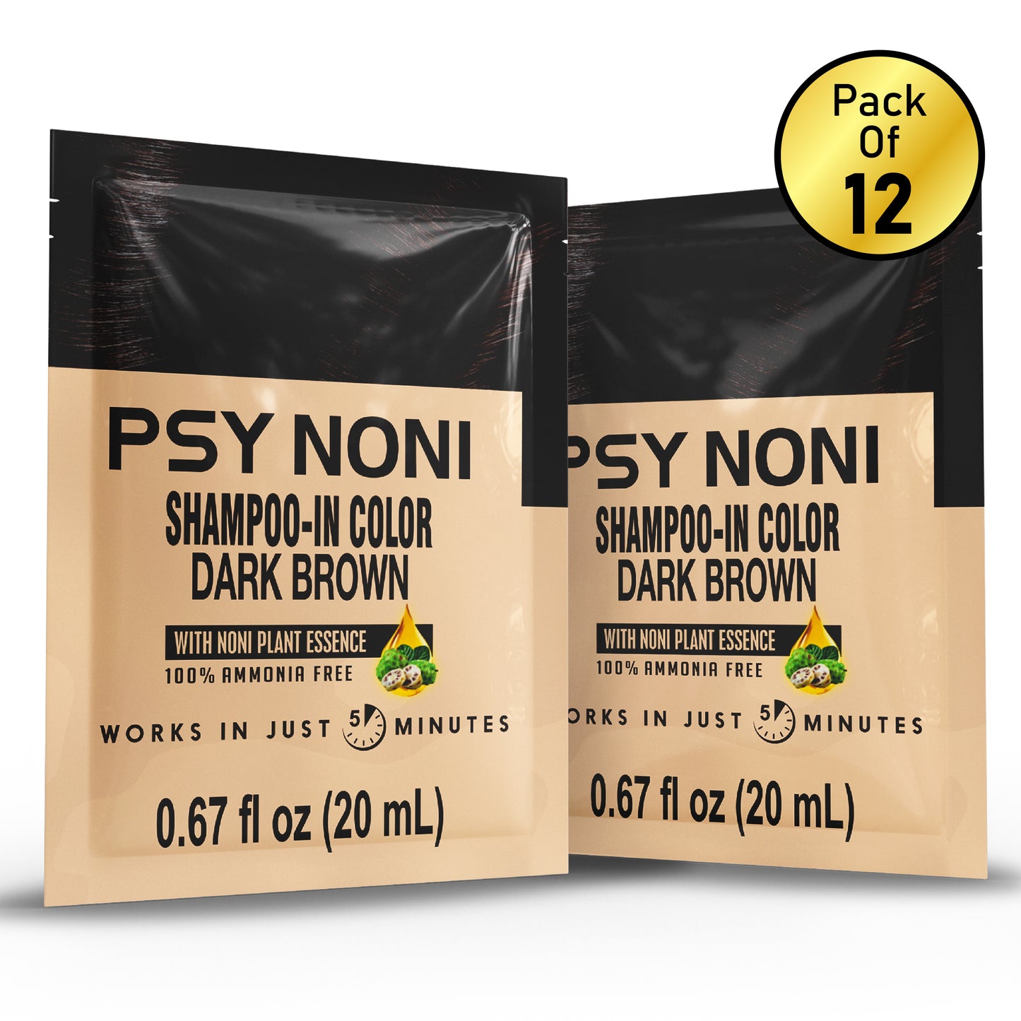 PSY NONI Semi Permanent Hair Color Shampoo Dark Brown (12 Sachets)