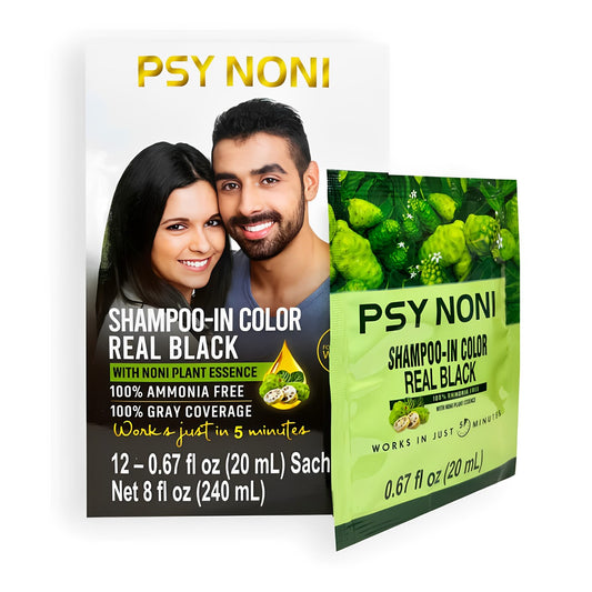 PSY NONI Semi Permanent Hair Color Shampoo Vibrant Black (12 Sachets)