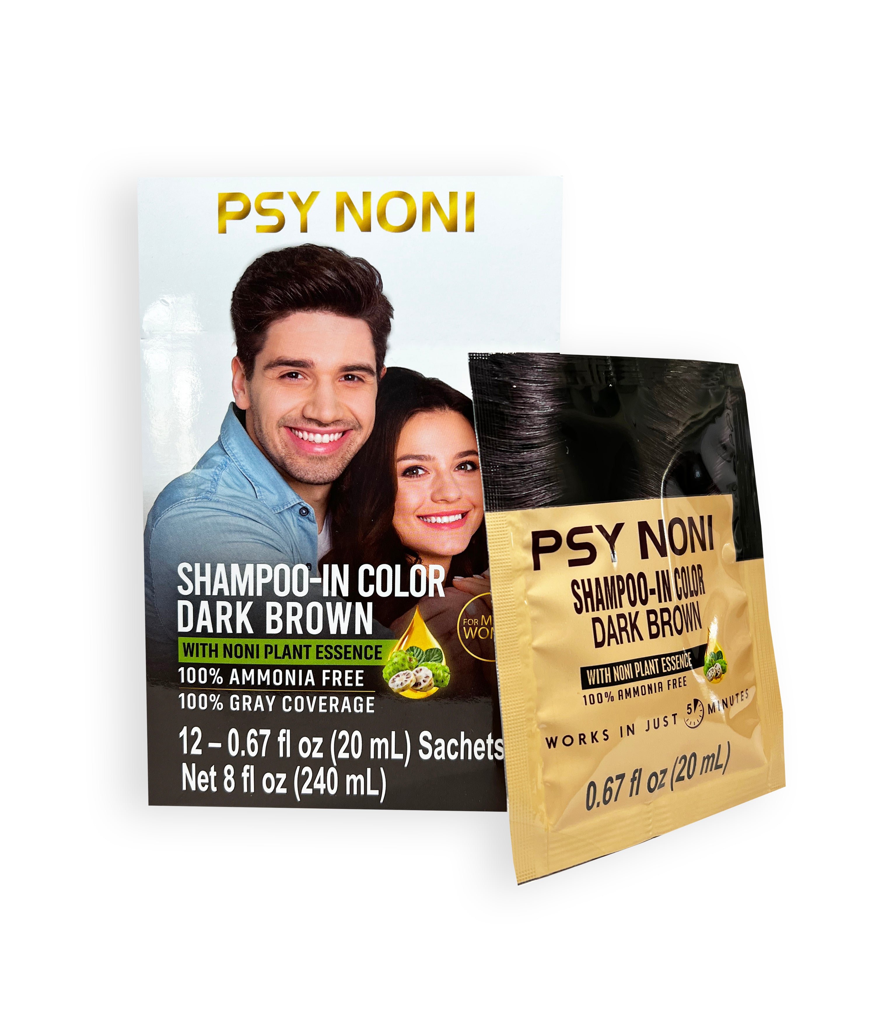 PSY NONI Semi Permanent Hair Color Shampoo Dark Brown (12 Sachets ...